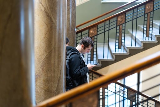 Crowded scene in the foyer