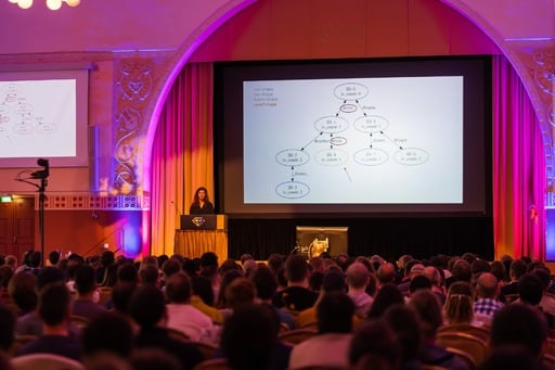 Jemma Issroff presents, photo from the back of the hall