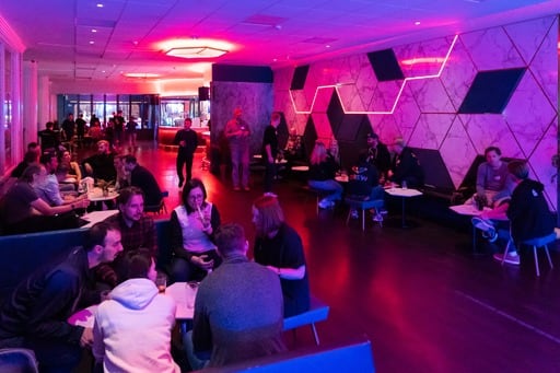 Wide-angle shot of the bar