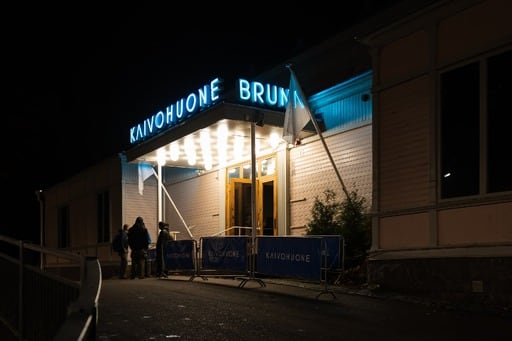 The party venue from outside. Kaivohuone sign.