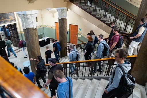 People on the venue stairs